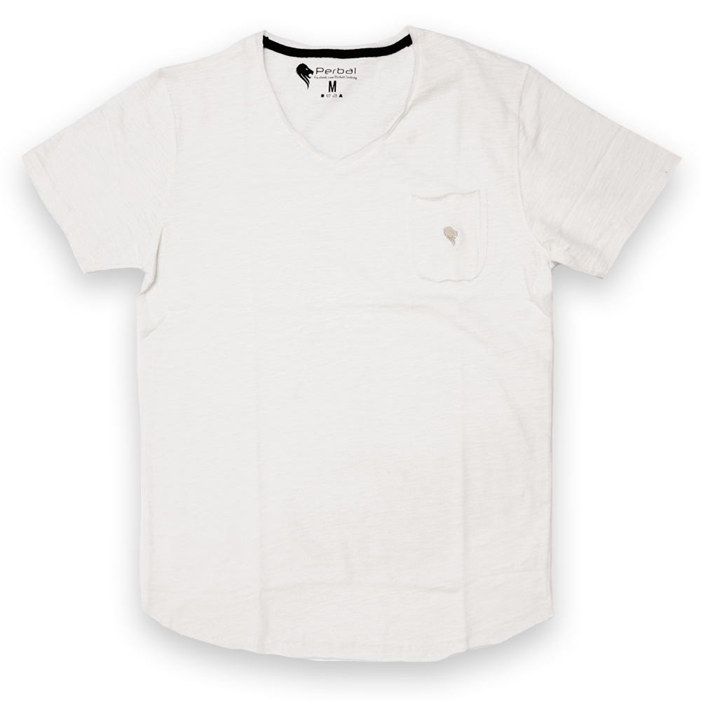 White V Neck With Pocket T-shirt Loose Fit